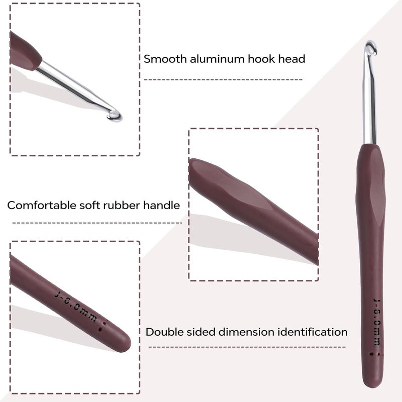 Gerute 6mm Crochet Hook, Ergonomic Crochet Hooks with Soft Rubber Handle and Smooth Glide Head - Lightweight Aluminum Needles for Beginners, Arthritis, Yarn Projects, Long Crafting Sessions (6.0 mm) - Image 3